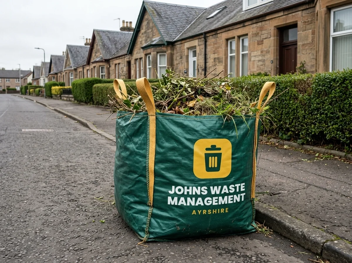 Johns Waste Bag filled with garden waste awaiting collection