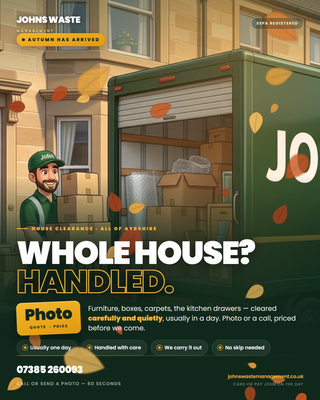 Whole house? Handled. — Johns Waste Management loft and house clear-outs, Ayrshire
