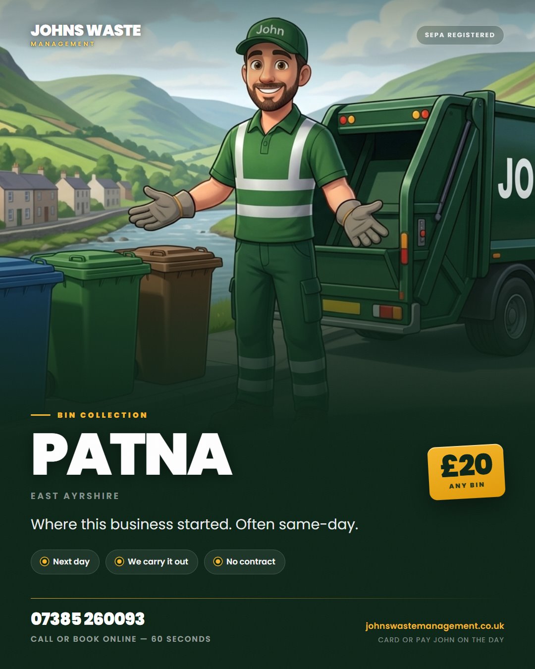 Johns Waste Management bin collection in Patna — any bin £20