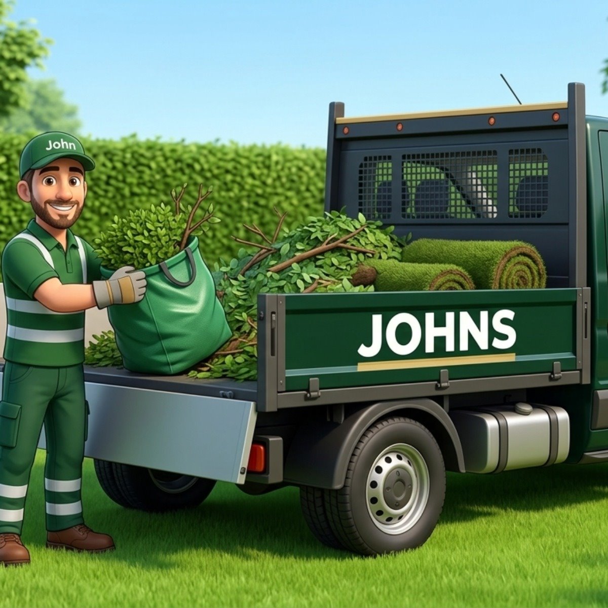 Johns Waste Management loading garden waste into the truck, South Ayrshire